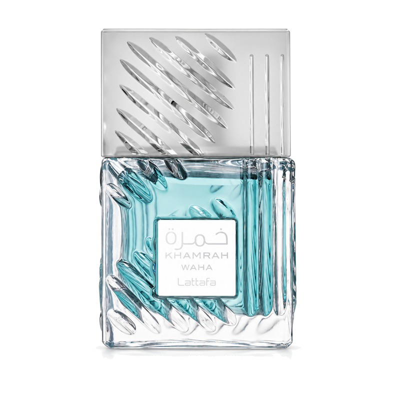 Lattafa Khamrah Waha Eau de Parfum parfüümipudel valgel taustal