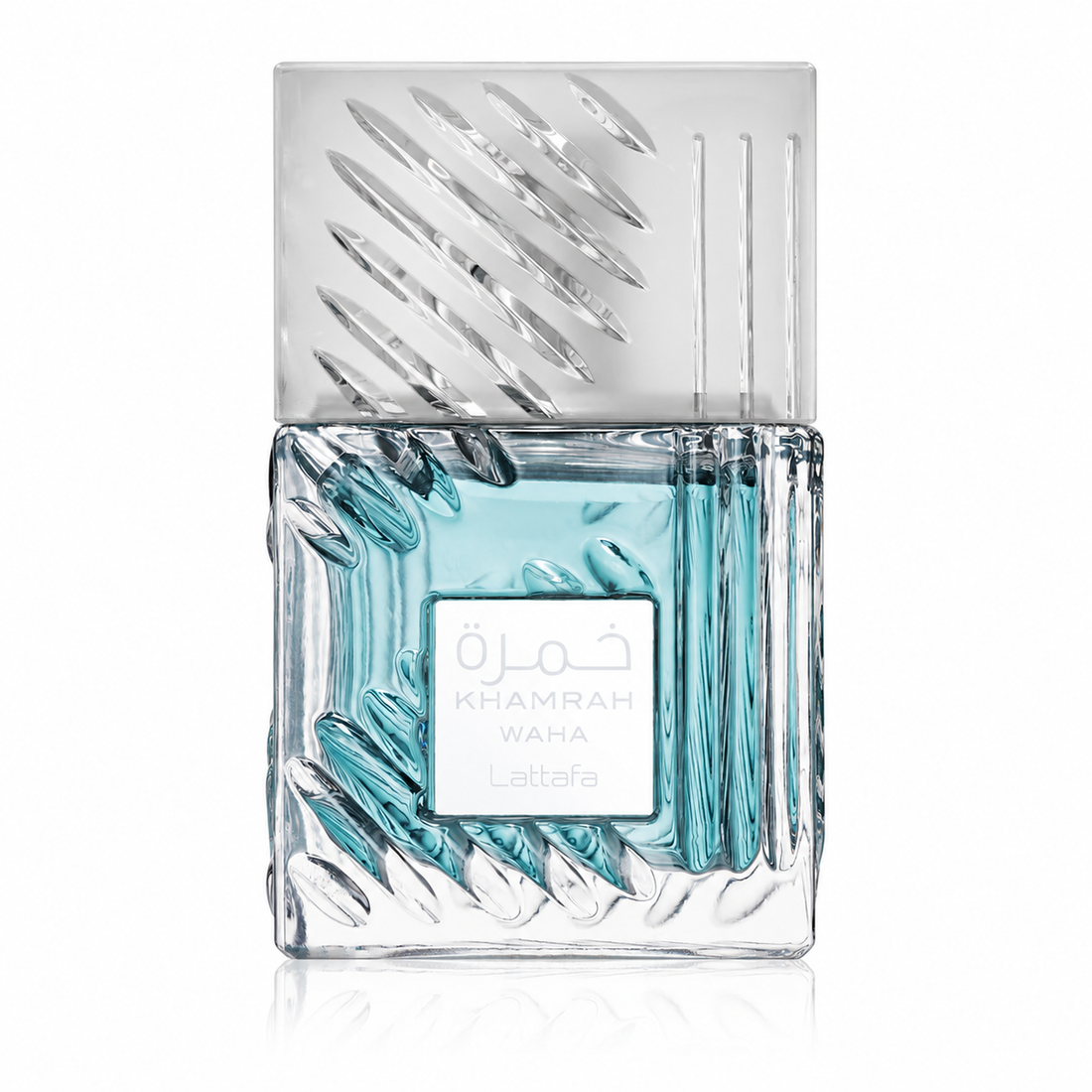 Lattafa Khamrah Waha Eau de Parfum parfüümipudel valgel taustal