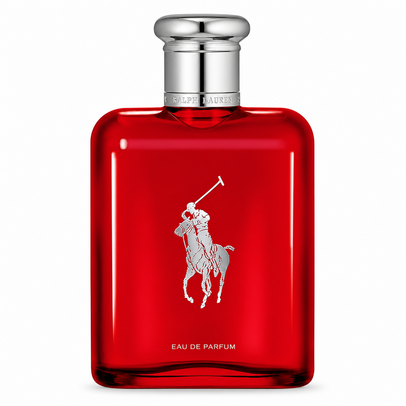 Ralph Lauren Polo Red Eau de Parfum parfüümipudel valgel taustal