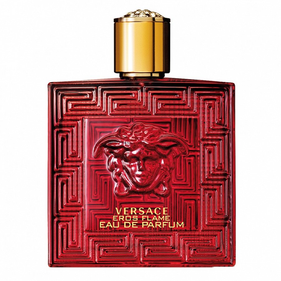 Versace Eros Flame Eau de Parfum punane originaalpudel valgel taustal
